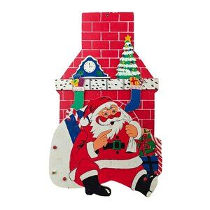 Vintage Wooden Santa Christmas Letter Card Holder With Chimney Made in Japan